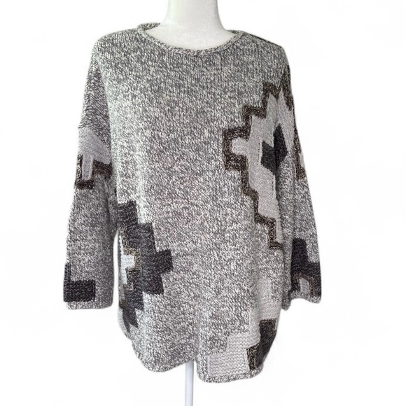 J. Jill Sweaters - J Jill Geometric Pattern Sweater - Gray and Black